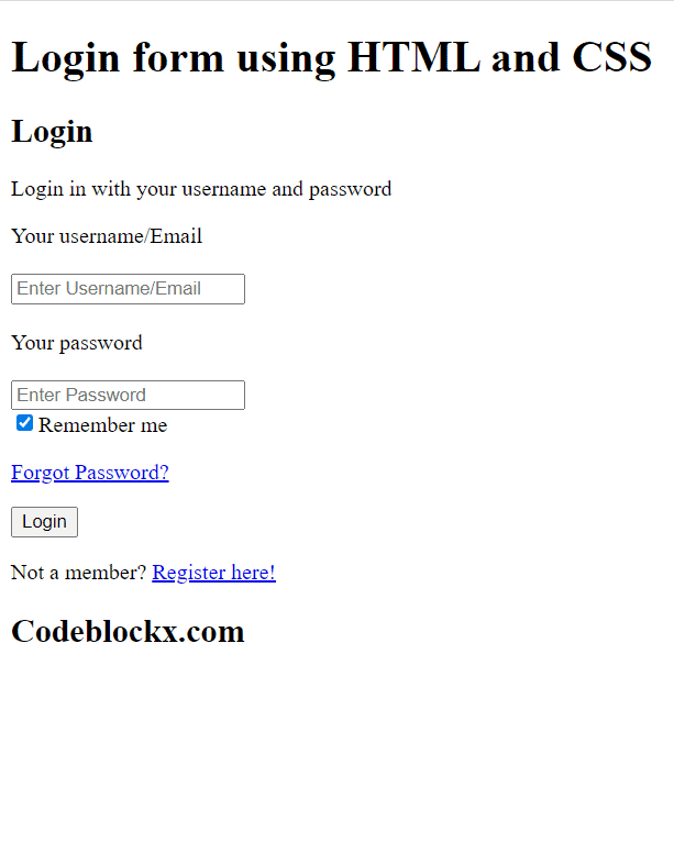 Login page with HTML