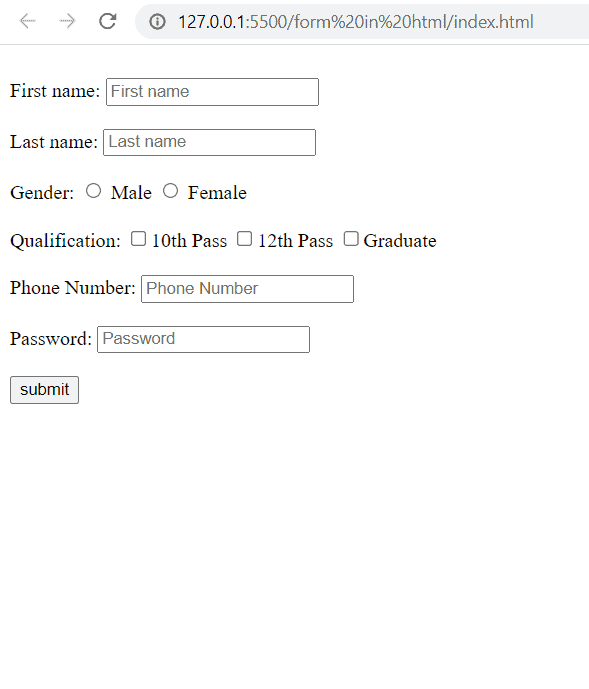 Output form in HTML